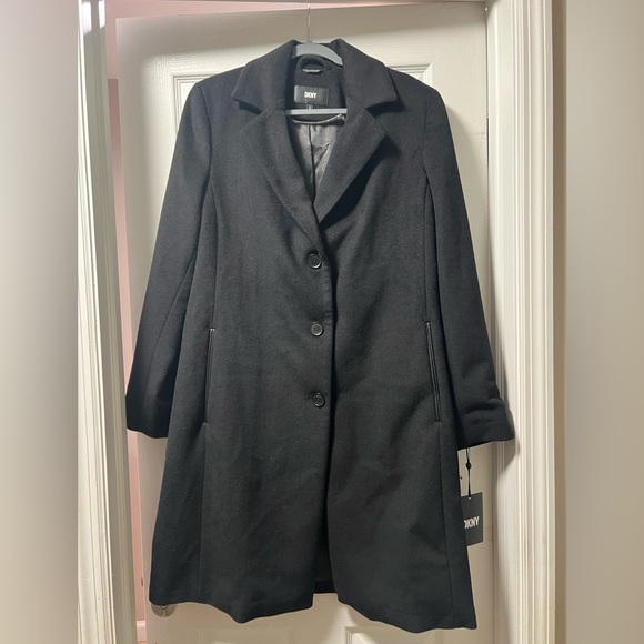 DKNY Women's Nothched Collar Wool Walker Trench Coat Size L Long Sleeve DL2MW491 - Picture 1 of 11